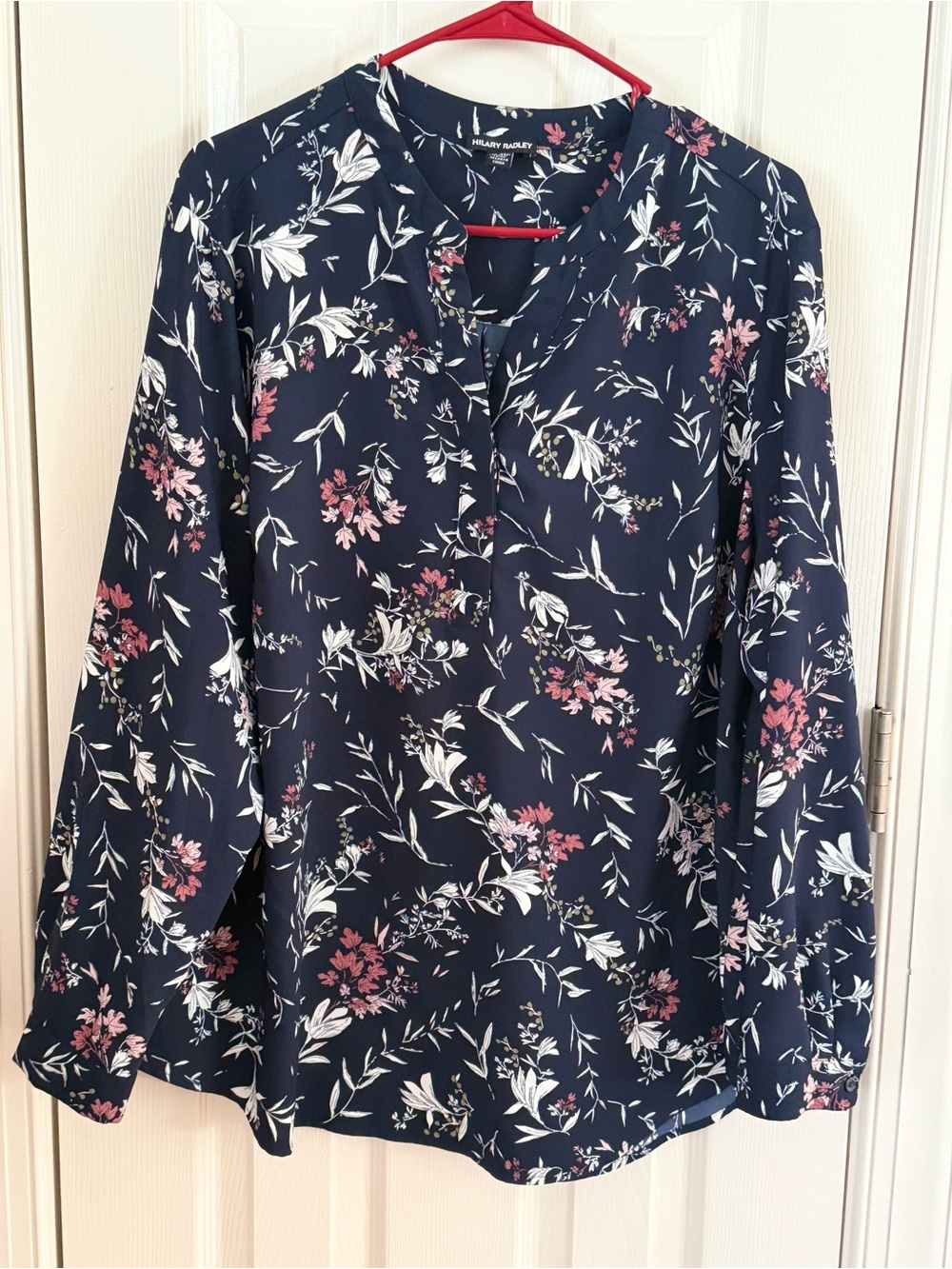 Hilary Radley Navy Floral Long Sleeve Blouse Top Size XXL Plus Size Career Casua